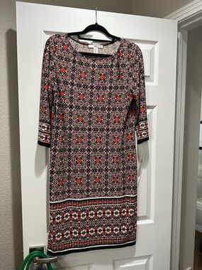 Printed Geometric Midi Dress in Black and Red